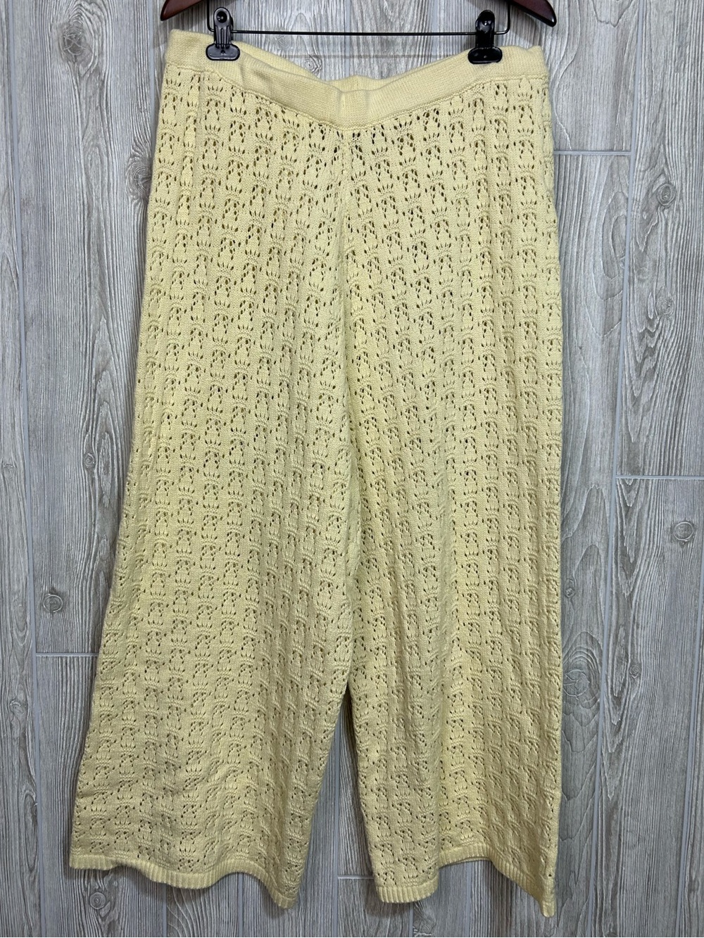 Joie Lace Pattern Crochet Wide-Leg Pants Pastel Yellow Size XL